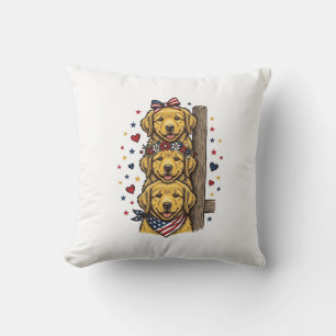 Coussin Chiots Retriever Dorés Patriotiques Vintage Shirt