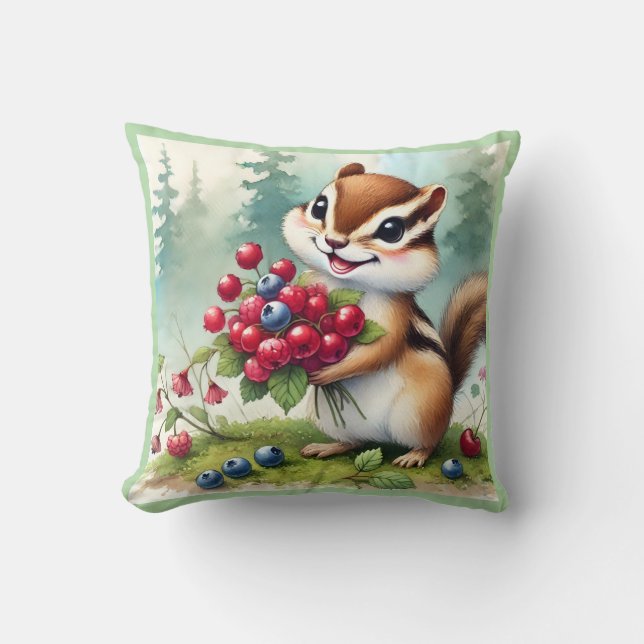 Coussin Chipmunk holding berries (Recto)