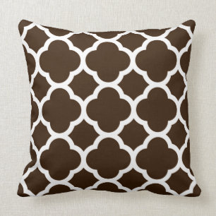 Coussin Chocolat Brown et blanc Motif Quatrefoil