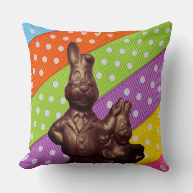 Coussin Chocolat Bunnies Pâques & Polka Dot Ruban, ZSSG (Recto)