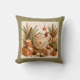 Coussin Chocolat Chaud Botanique Vert de Noël Cosy