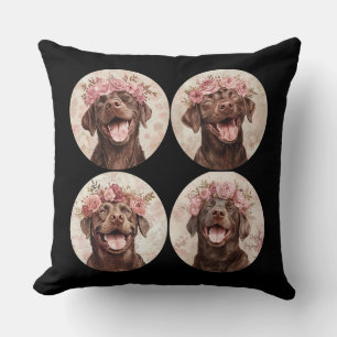 Coussin Chocolat Labrador Retriever Chien Rose Floral