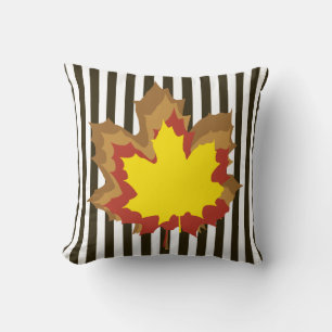 Coussin Chocolat rayures automnales avec Feuilles