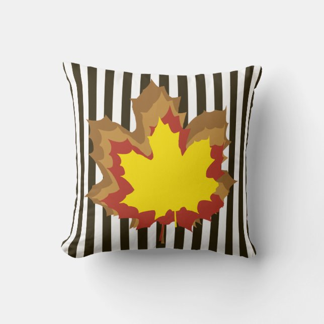 Coussin Chocolat rayures automnales avec Feuilles (Recto)