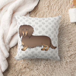 Coussin Chocolat & Tan Long Cheveux Dachshund Chien & Pâte