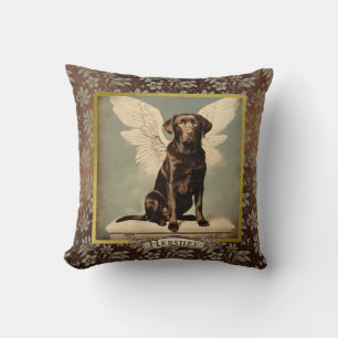Coussin Chocolat vintage Labrador Angel Personnalisé