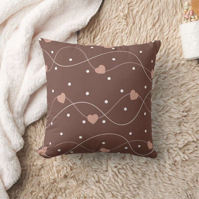 Coussin Chocolate Brown with Pink Hearts (Couverture)