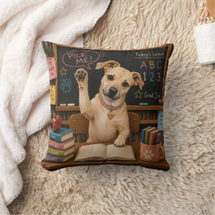 Coussin Choisis-moi ! Chien d'école mignon levant la patte