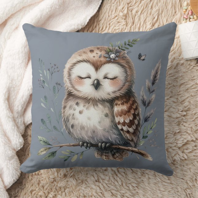 Coussin Chouette à l'aquarelle mignonne avec style boisé f (Couverture)