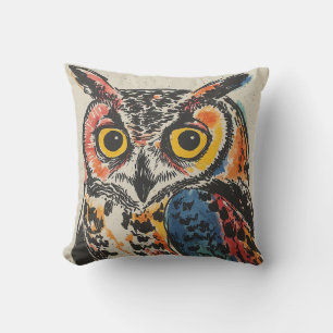 Coussin Chouette aquarelle colorée