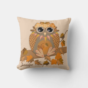 Coussin Chouette automnale avec nom personnalisé