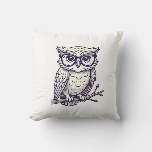 Coussin Chouette avec minuscules lunettes de lecture sur u (Recto)