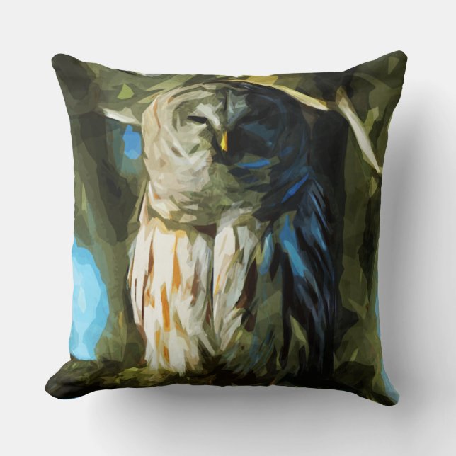 Coussin Chouette barrée dans un arbre Impressionnisme Abst (Recto)