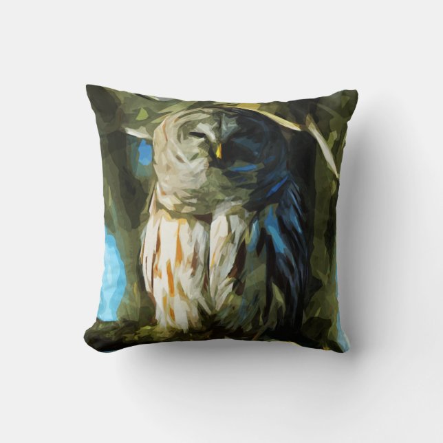 Coussin Chouette barrée dans un arbre Impressionnisme Abst (Recto)