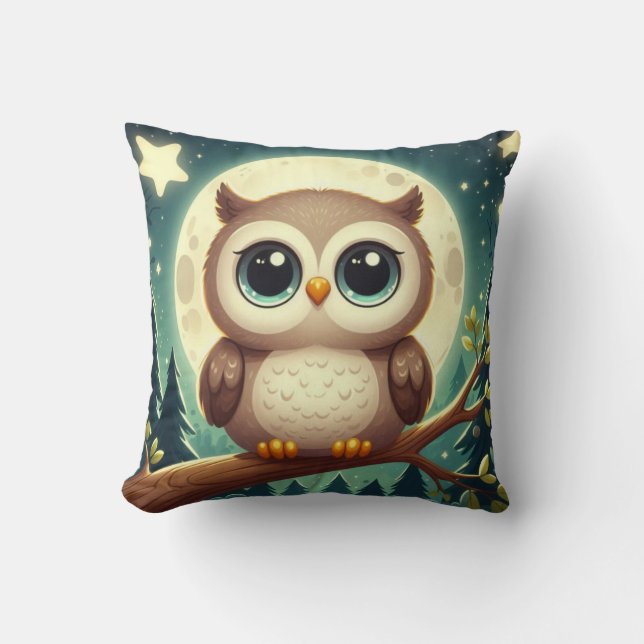 Coussin Chouette bébé la nuit avec lune (Recto)