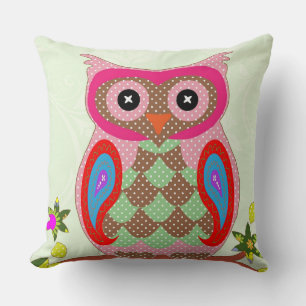 Coussin Chouette colorée Design 16 x 16 ronde