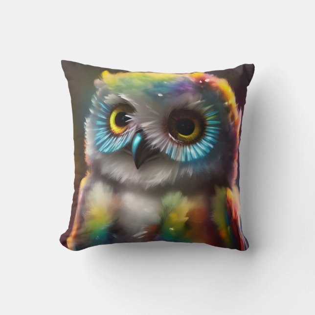 Coussin Chouette colorée Fluffée (Recto)