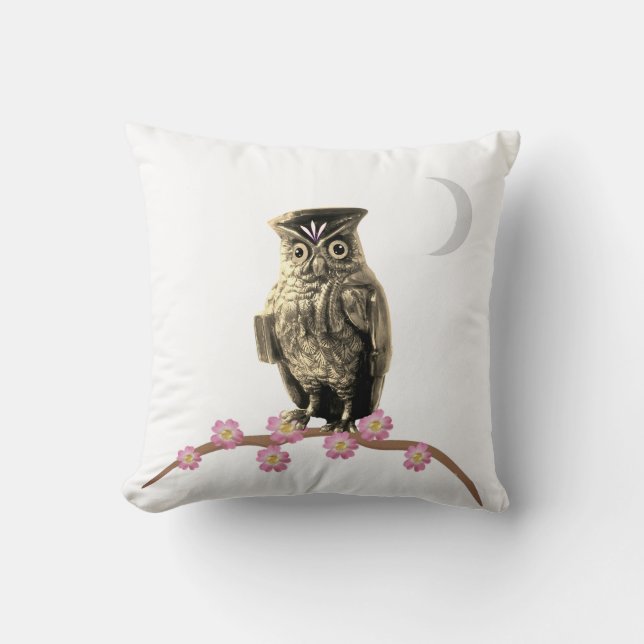 Coussin Chouette de mode et lune de croissant (Recto)