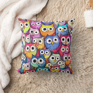 Coussin Chouette face dessin Doodle whimiscal mignon motif