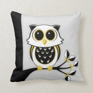Coussin Chouette, Feuilles et baies d'art Gold and Black L