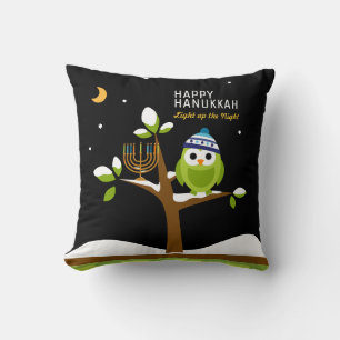 Coussin Chouette Hanoukka et Menorah Snowy Tree Nuit