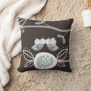 Coussin Chouette Mariage Bleu De Mariée Et De Salle De Ble