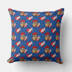 Coussin Chouette mignonne avec béret rouge et boîte cardia