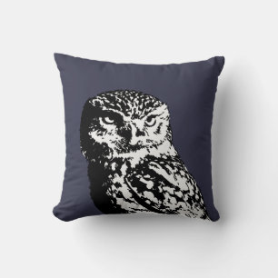 Coussin Chouette moderne noire et blanche