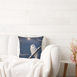Coussin Chouette neigeuse dans les flocons de neige