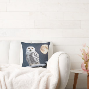 Coussin Chouette neigeuse dans les flocons de neige