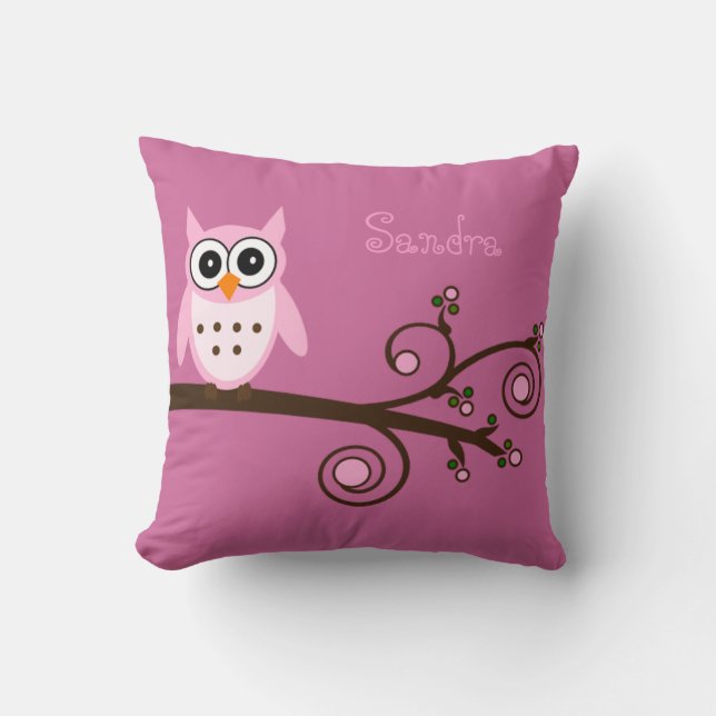 Coussin Chouette rose mignonne Salle de fille personnalisé (Recto)