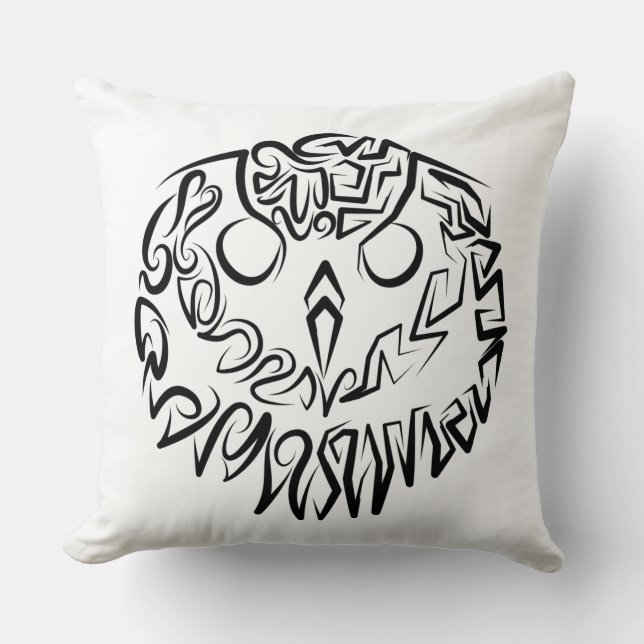 Coussin Chouette tribale noire et blanche (Recto)