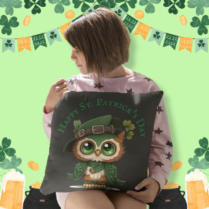 Coussin Chouette verte de la Saint-Patrick
