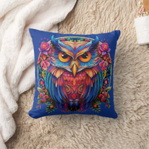 Coussin Chouette vibrante - Boho coloré