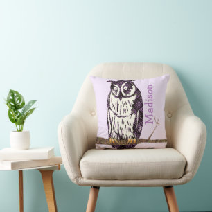 Coussin Chouette Vintage Monogram Purple Lime Baby Girl