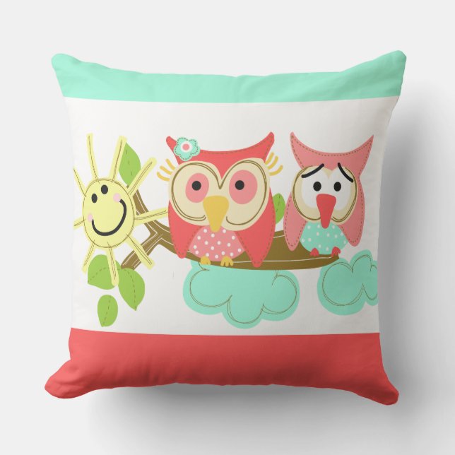 Coussin Chouettes à Hotte mignonnes sur les animaux de Bra (Recto)