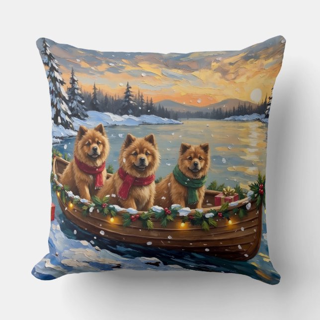 Coussin Chow Chow Christmas Boat Holiday (Recto)