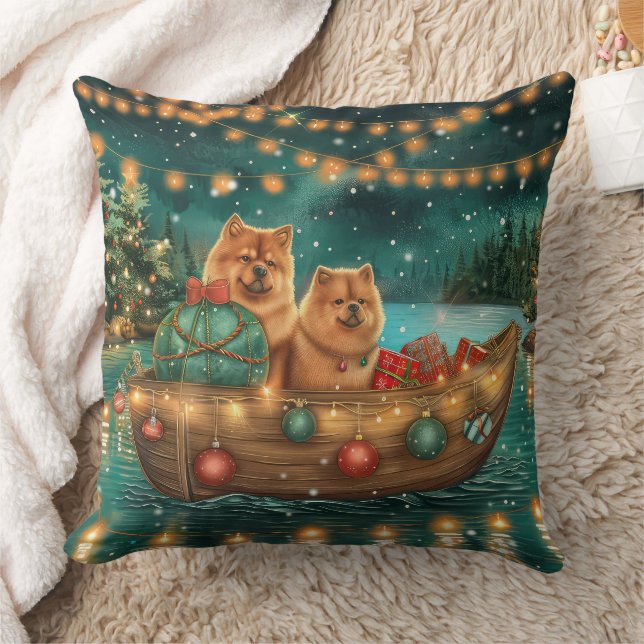 Coussin Chow Chow Noël Festive Voyage (Couverture)