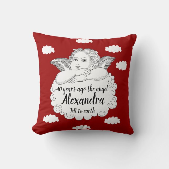 Coussin Christian Cloud Angel Joyeux 40e anniversaire Roug (Recto)