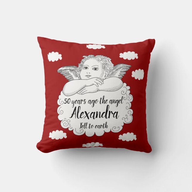 Coussin Christian Cloud Angel Joyeux 50e Anniversaire Roug (Recto)