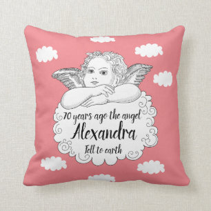 Coussin Christian Cloud Angel joyeux 70e anniversaire rose