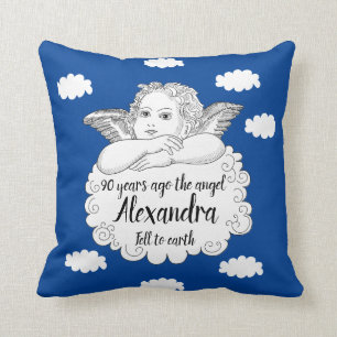 Coussin Christian Cloud Angel Joyeux 90e anniversaire bleu