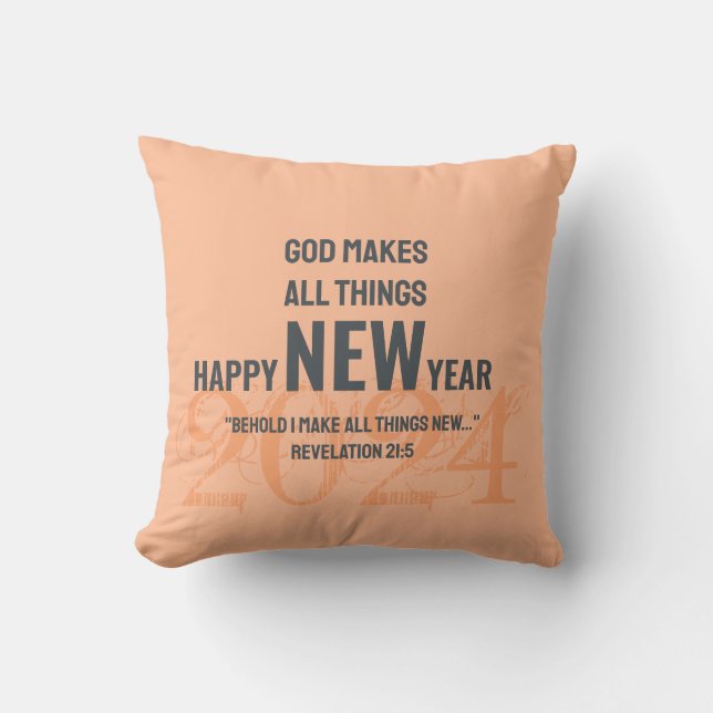 Coussin Christian HAPPY NEW YEAR 2024 Peach (Recto)