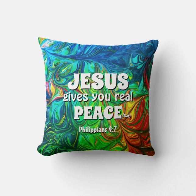 Coussin Christian JESUS DONNE UNE VRAIE PAIX Cyan Abstrait (Recto)