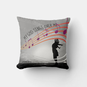 Coussin Christian Zeph 3:17 MON DIEU CHANTE SUR MOI Grey