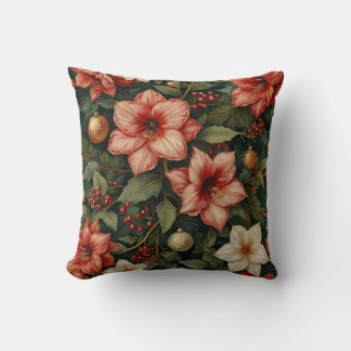 Coussin Christmas Amaryllis & Ornament Floral Pillow