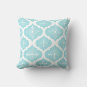 Coussin Christmas Aqua Blue Snowflakes Lattice Motif