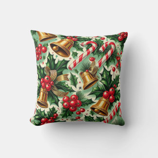 Coussin Christmas Bells holly candy canes art pattern
