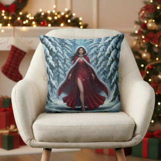 Coussin Christmas Elf in Red in Snowy Winter Forest