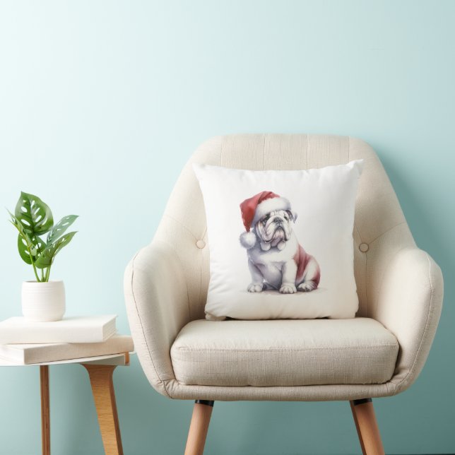 Coussin Christmas English Bull Chien Santa Hat (Chaise)
